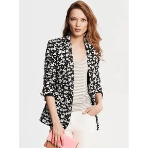 Banana Republic Floral Blazer Womens Black White Size 6 (T1)